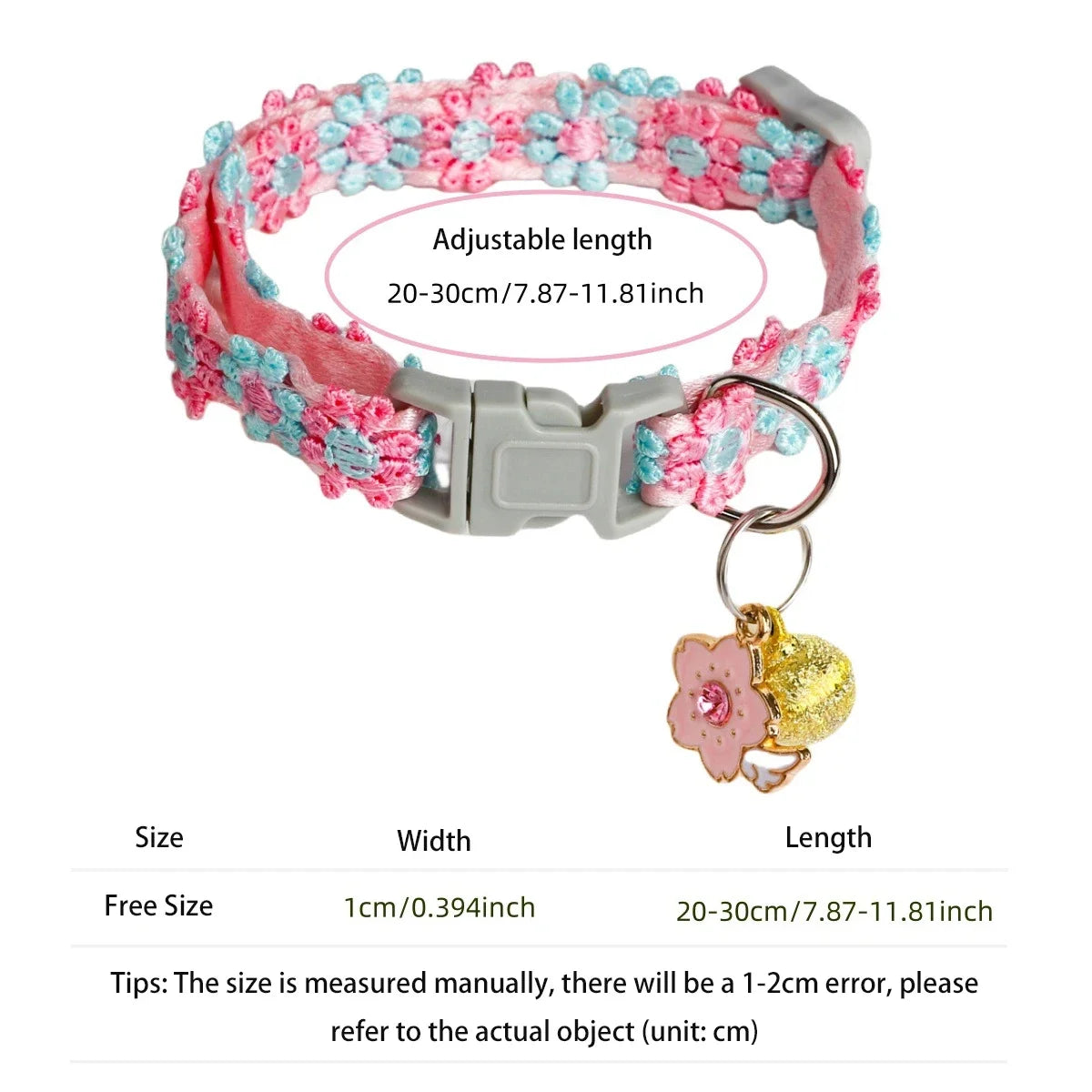 Cat Collar with Bell, Embroidered Breakaway Collar for Kittens