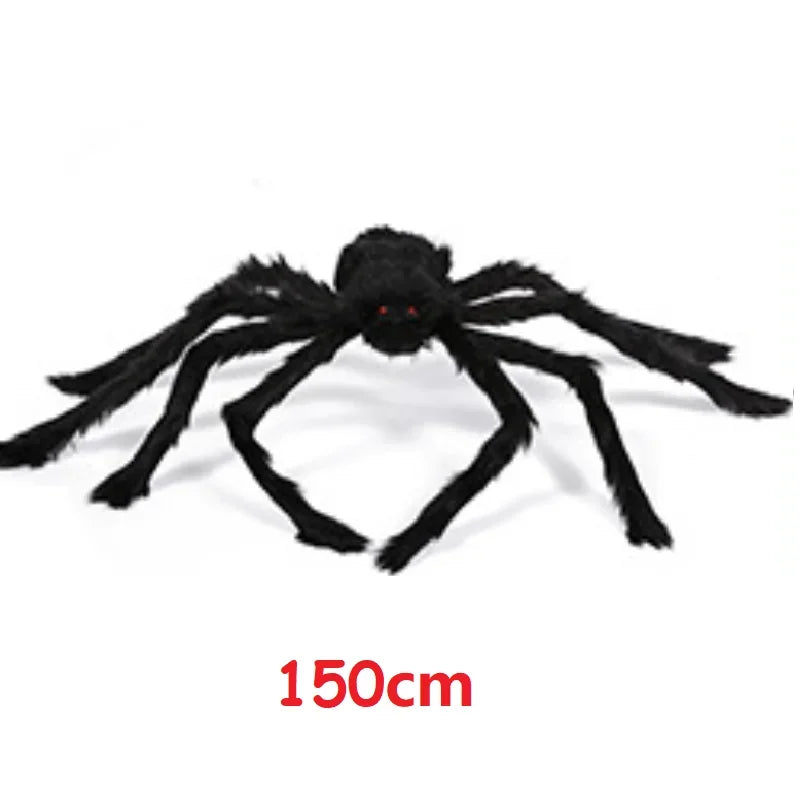 75/150/200cm Halloween Plush Simulation Spider Colorful Black Ghost House Bar Scary Big Spider Outdoor Decor Props Spider Web