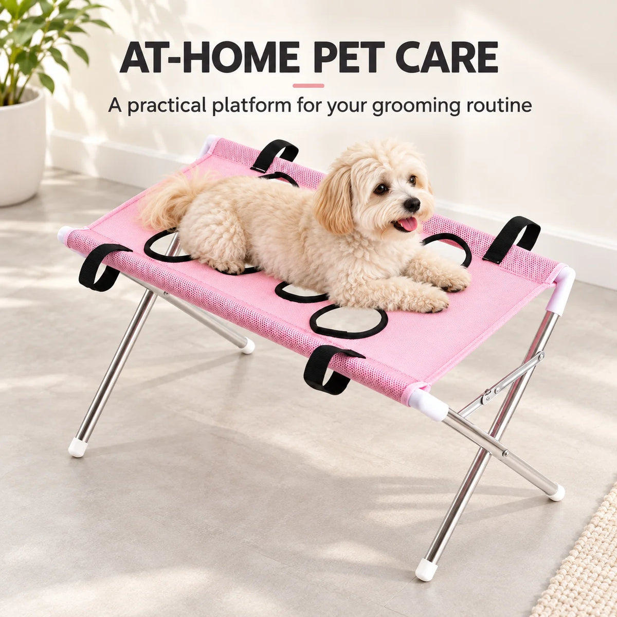 Foldable Pet Grooming Table Adjustable Dog Cat Hair Brushing Bath Stand Multi-Hole Non-Slip Portable Grooming Platform