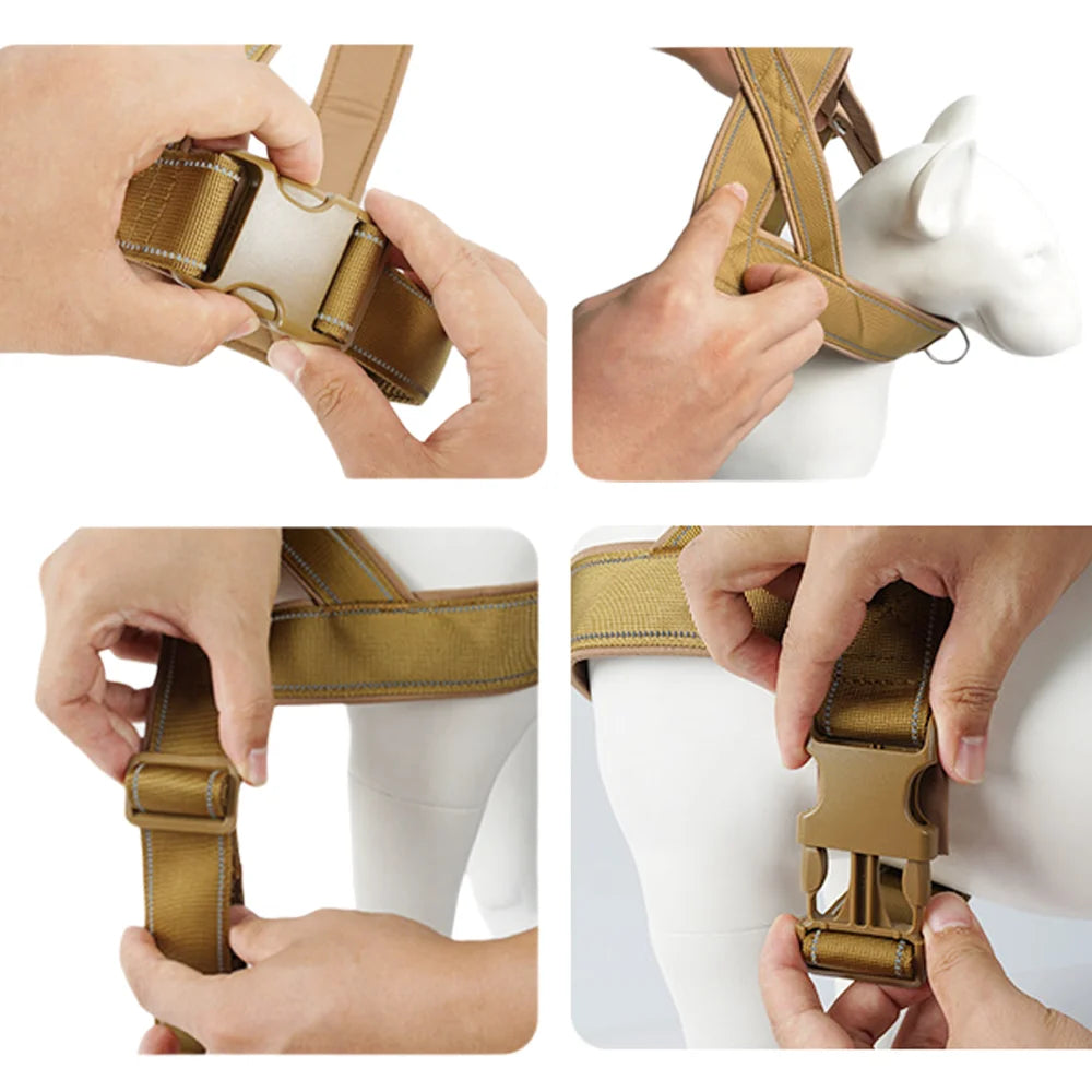 Tactical Anti-Pull Dog Harness - 1000D Nylon Adjustable for Large Dogs, Outdoor Training Vest with Handle & Reflective