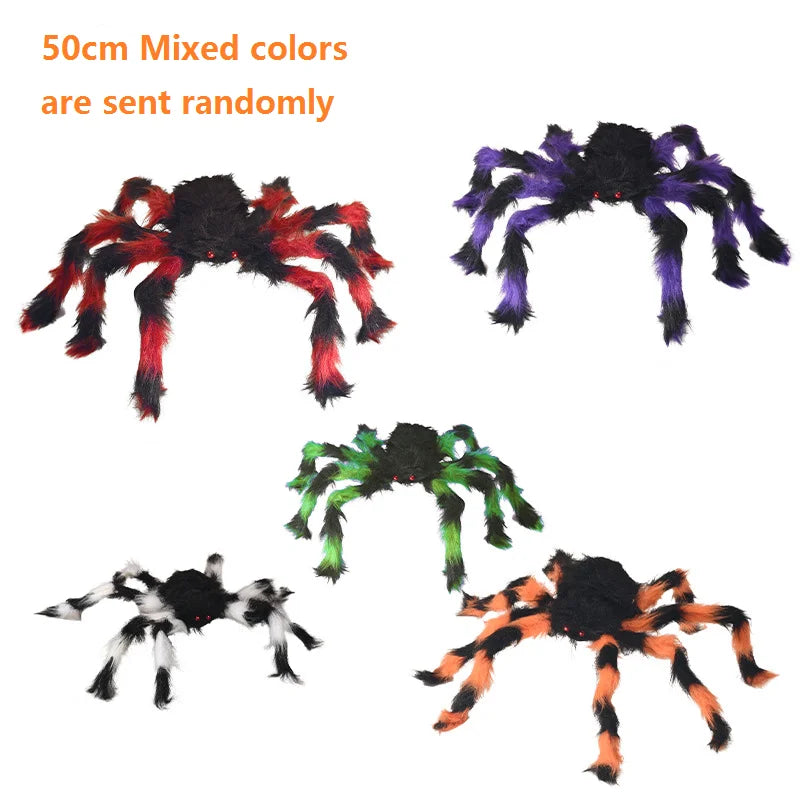 30/50/75/150/200cm Halloween Simulation Seven-Color/Black Spider Haunted House Bar Horror Outdoor Decoration Props Spider Web.