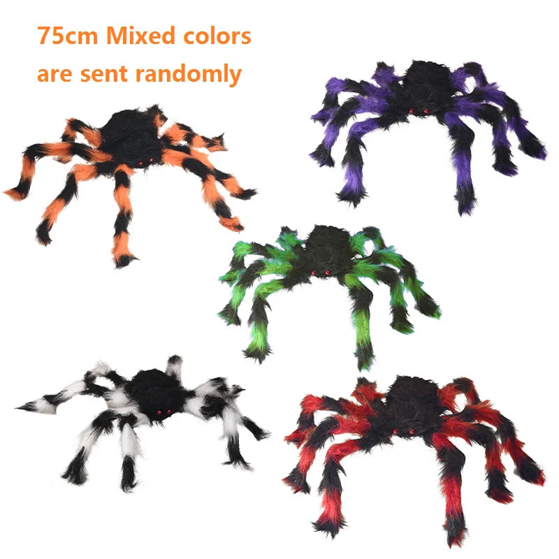 30/50/75/150/200cm Halloween Simulation Seven-Color/Black Spider Haunted House Bar Horror Outdoor Decoration Props Spider Web.