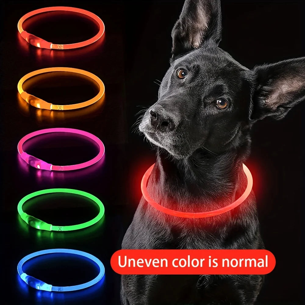 LED Dog Collar, Rechargeable Light Up Reflective Nylon Collar
