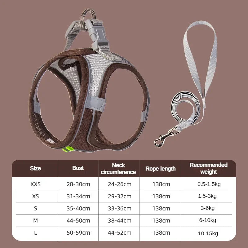 Small Dog Harness – Adjustable Reflective Vest with 1.5m Leash