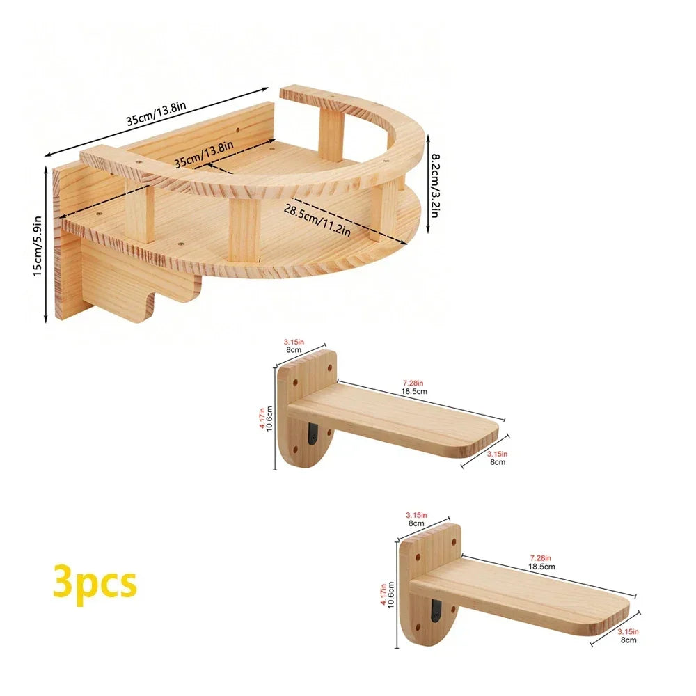 Wall Mounted Cat Climbing Shelves Cat House Cat Bridge Cat Hammock with Scratching Post and Pedals or Stairway for Kittens