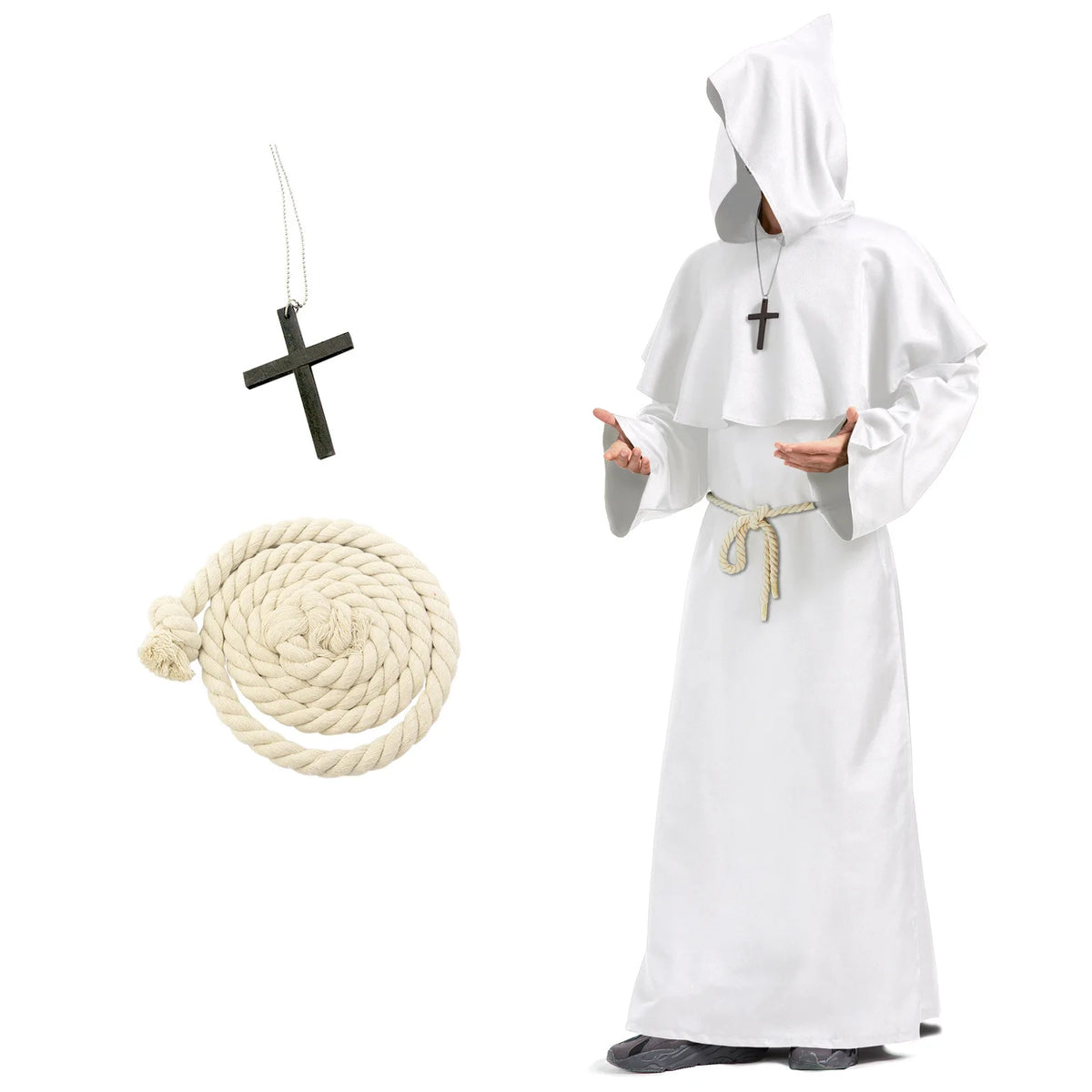 Medieval Monk Robe Friar Costume Cosplay Halloween Grim Reaper Priest Shawl Wizard Outfit Europe America Fantasy for Men
