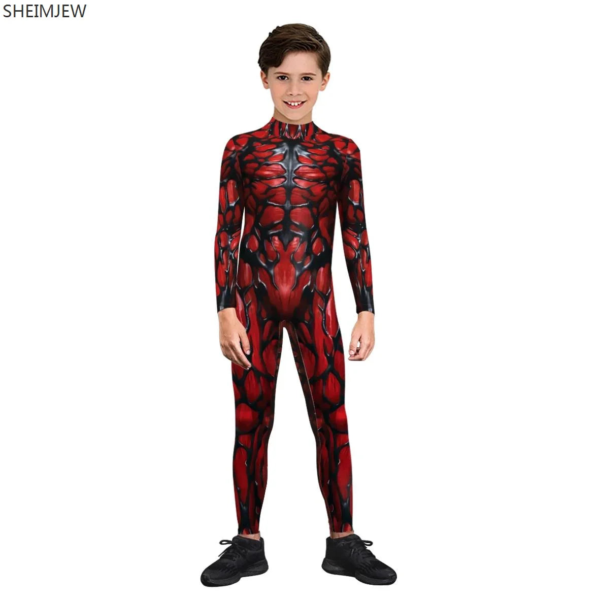 POP1 Children Punk Robot Cosplay Costumes Boys Girls Zentai Suit Muscle Skeleton Print Jumpsuit Halloween Party Kids Bodysuit