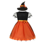 2-15Y Kids Halloween Witch Costume Girls Cosplay Dresses Halloween Pumpkin Clothes Baby Bat Party Cosplay Outfit Gift