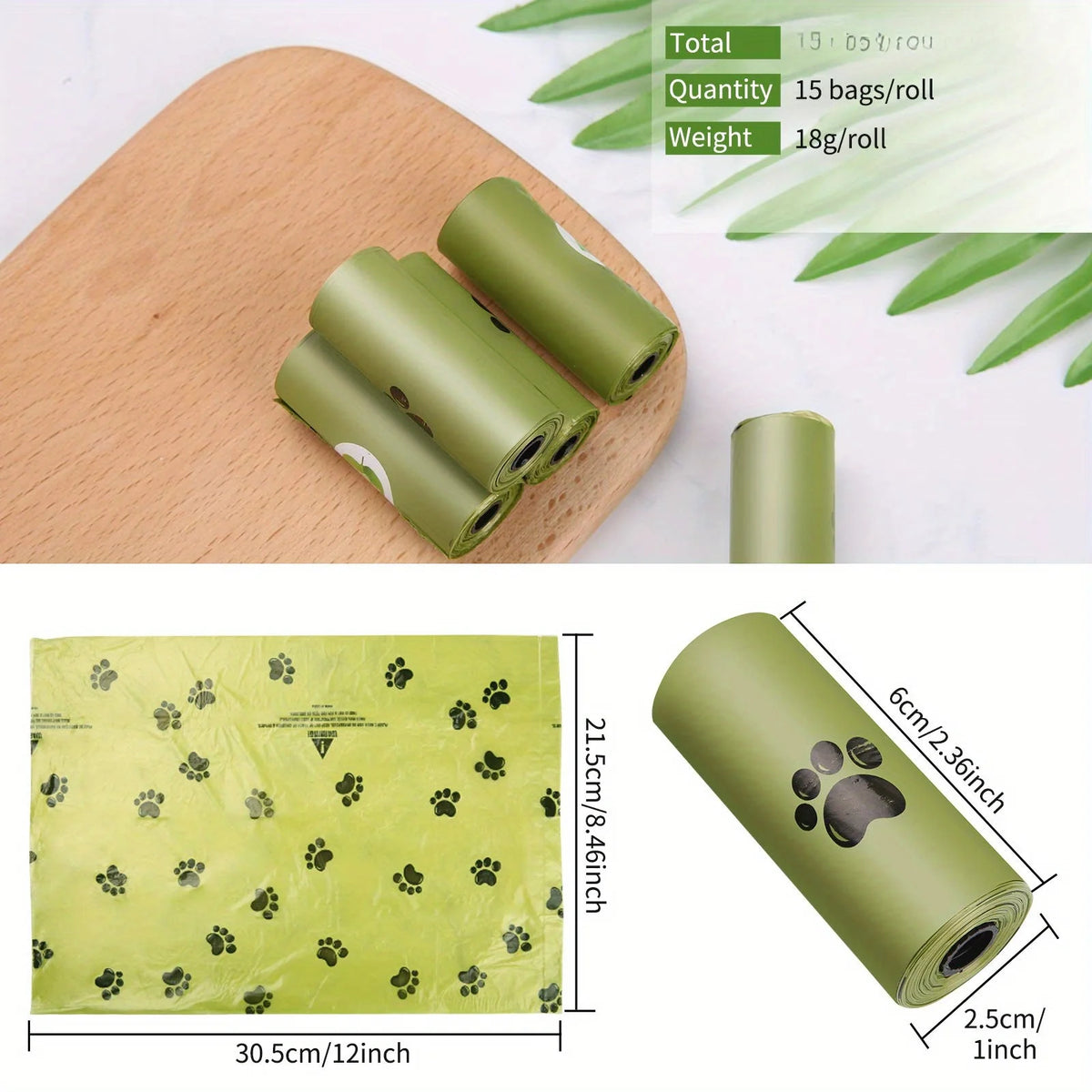 Biodegradable Dog Poop Bags, 8 Rolls, Unscented & Leak-Proof