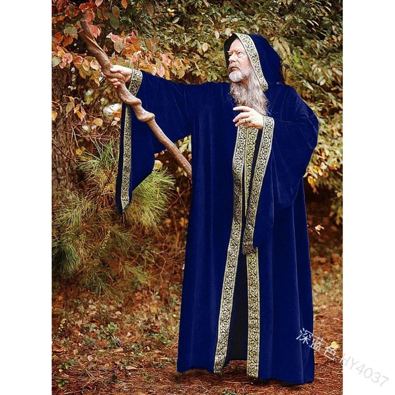 Costume Medieval Cape Cloak Adult Hooded Death Vampire Wizard Monk Witch Costume Priest Pastor Gown Robe