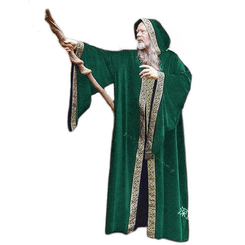 Costume Medieval Cape Cloak Adult Hooded Death Vampire Wizard Monk Witch Costume Priest Pastor Gown Robe