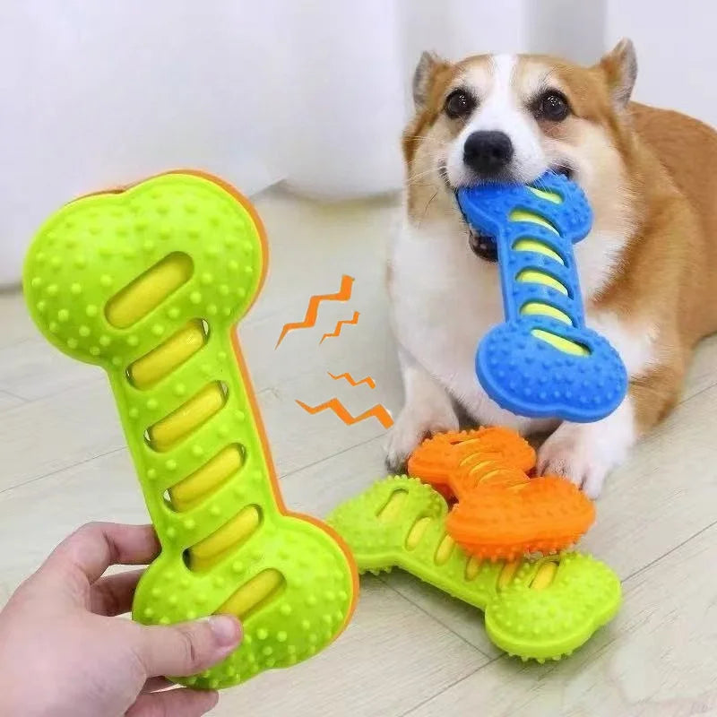 Dog Chew Toy Rubber Bone Squeaky Puppy Interactive Toy for Playtime