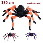 75/150/200cm Halloween Plush Simulation Spider Colorful Black Ghost House Bar Scary Big Spider Outdoor Decor Props Spider Web