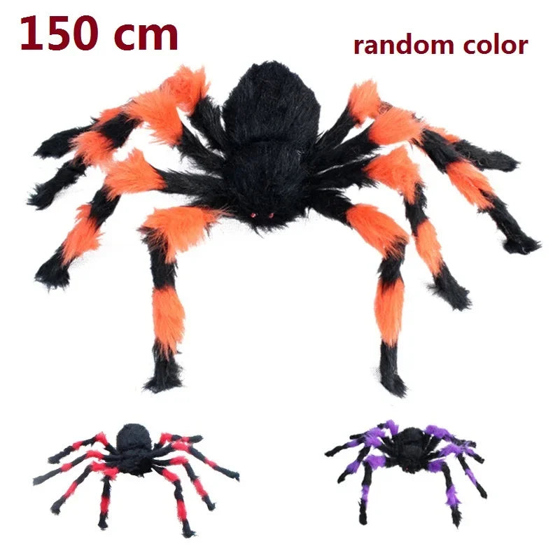 75/150/200cm Halloween Plush Simulation Spider Colorful Black Ghost House Bar Scary Big Spider Outdoor Decor Props Spider Web
