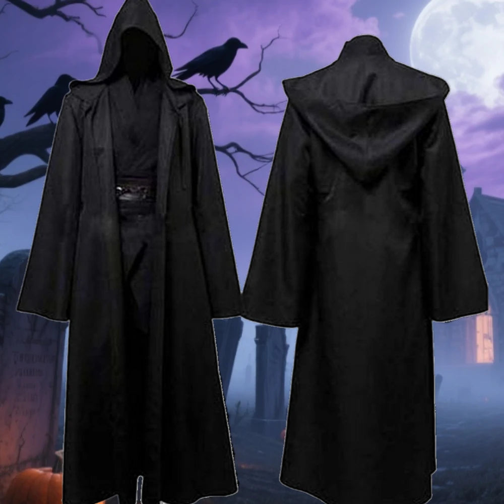 Black Cape Cloak Warrior Costume for Adults Vampire Cape with Hood Adult Halloween Cosplay Vampire Christmas Costume Robe Cape