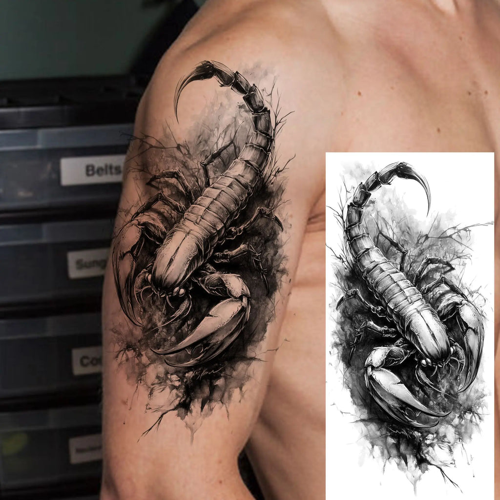 1 Sheet Evil Grim Reaper Skull Temporary Tattoos For Men Women Waterproof Fake Tattoos 3D Dragon Scorpion Warrior Tatoo Stickers