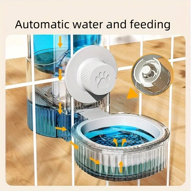 Cage Mounted Gravity Auto Pet Feeder & Water Dispenser Hanging Food Bowl Water Bottle for Cats Rabbits Small Animal Feeding Kit