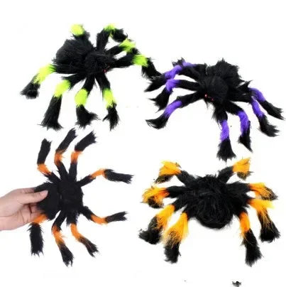 75/150/200cm Halloween Plush Simulation Spider Colorful Black Ghost House Bar Scary Big Spider Outdoor Decor Props Spider Web