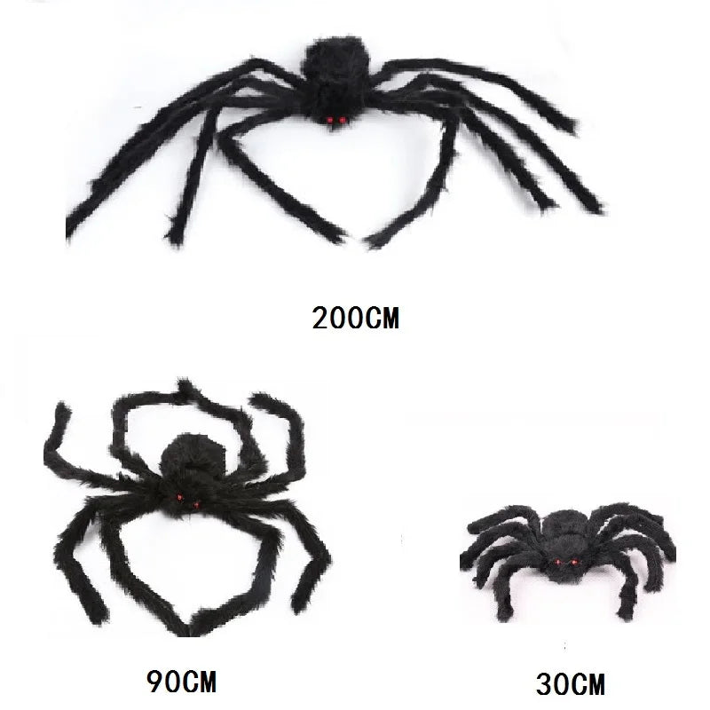 150/200cm Black Scary Giant Spider Huge Spider Web Halloween Decoration Props Haunted House Holiday Outdoor Giant Decoration