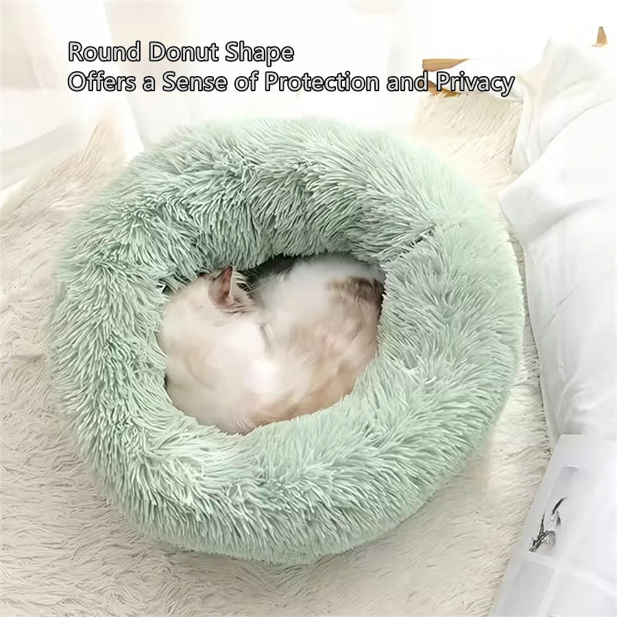 Plush Pet Bed – Warm Round Washable Bed for Cats & Small Dogs