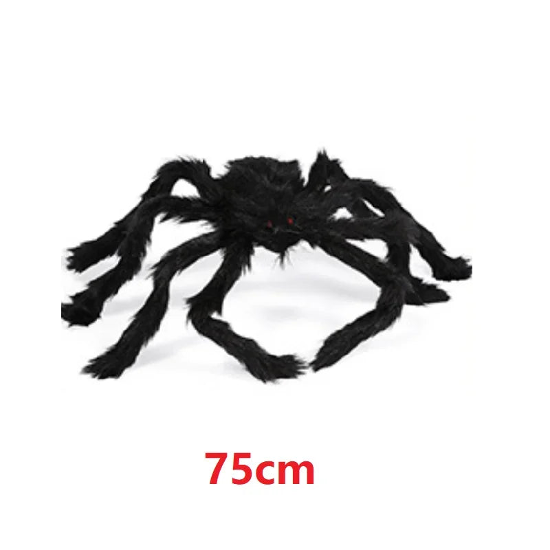 75/150/200cm Halloween Plush Simulation Spider Colorful Black Ghost House Bar Scary Big Spider Outdoor Decor Props Spider Web