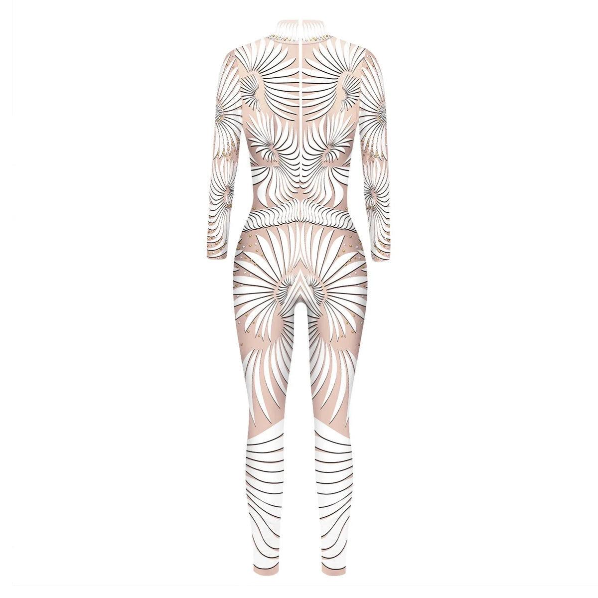 Women Skeleton Robot 3D Printing Bodysuit Zipper Back Halloween Costume Full Body Fall Jumpsuits for Women Wedding Guest