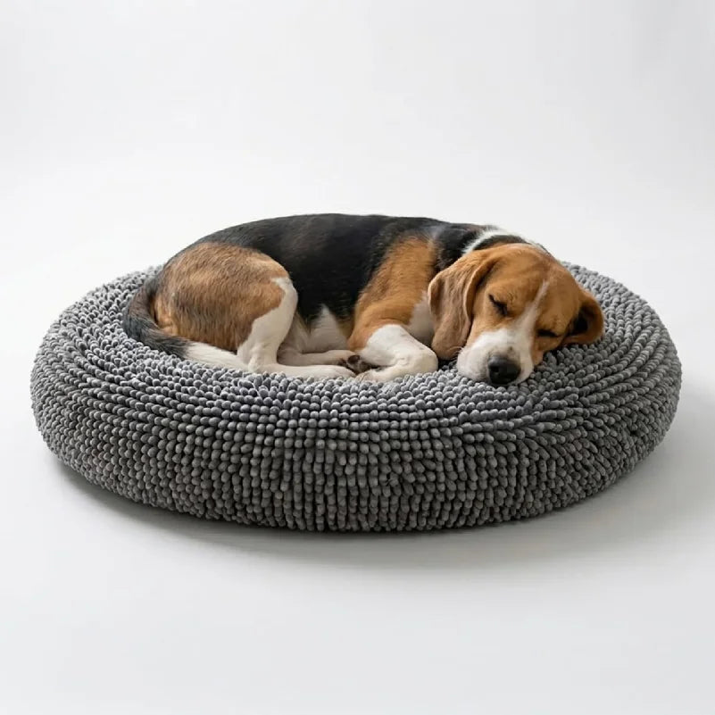 Bed for Dogs & Cats, Soft & Relaxing Round Dog Bed, Chenille Material, Removable Cover, Washable & Dryer Safe–Grey Med
