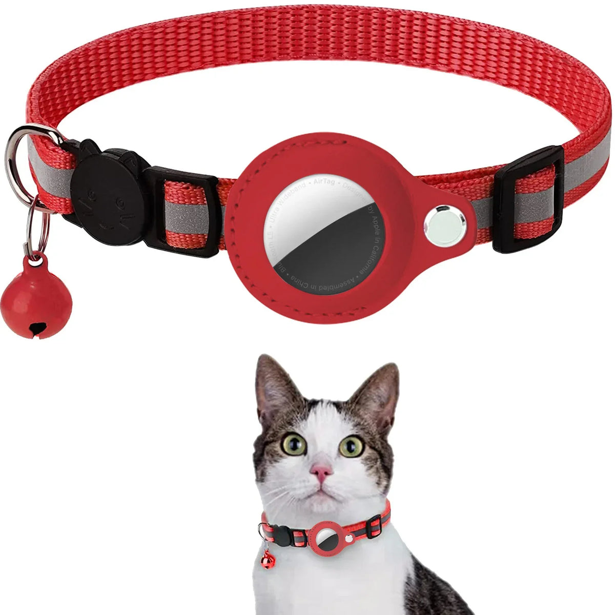 AirTag Cat Collar Adjustable Breakaway Reflective Holder