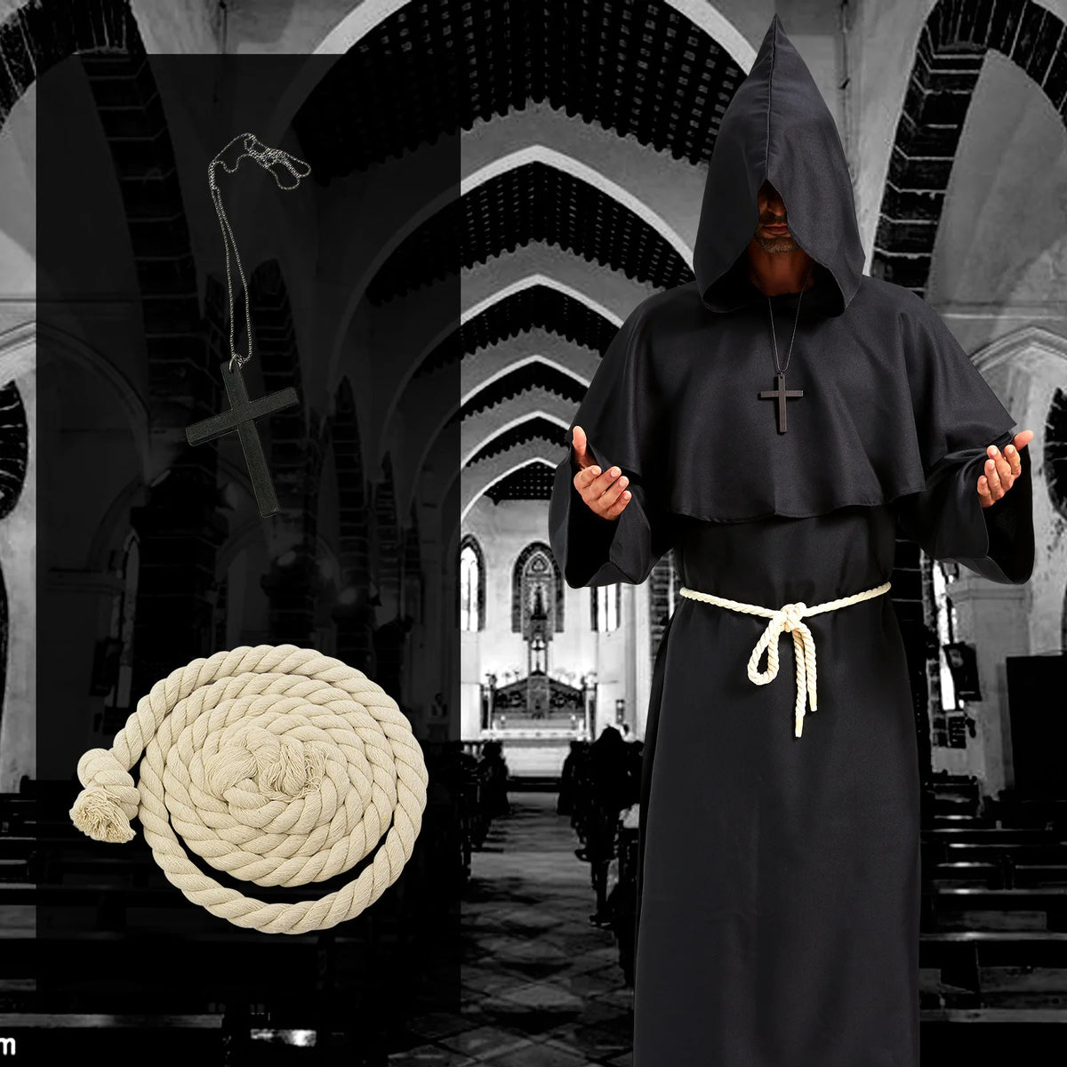 Medieval Monk Robe Friar Costume Cosplay Halloween Grim Reaper Priest Shawl Wizard Outfit Europe America Fantasy for Men