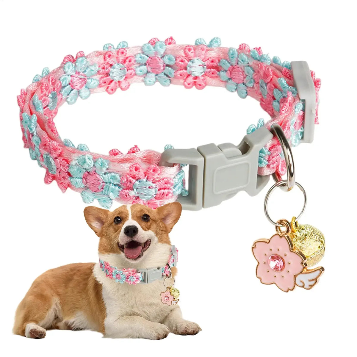 Breakaway Cat Collar with Bell – Cherry Blossom Embroidered Collar