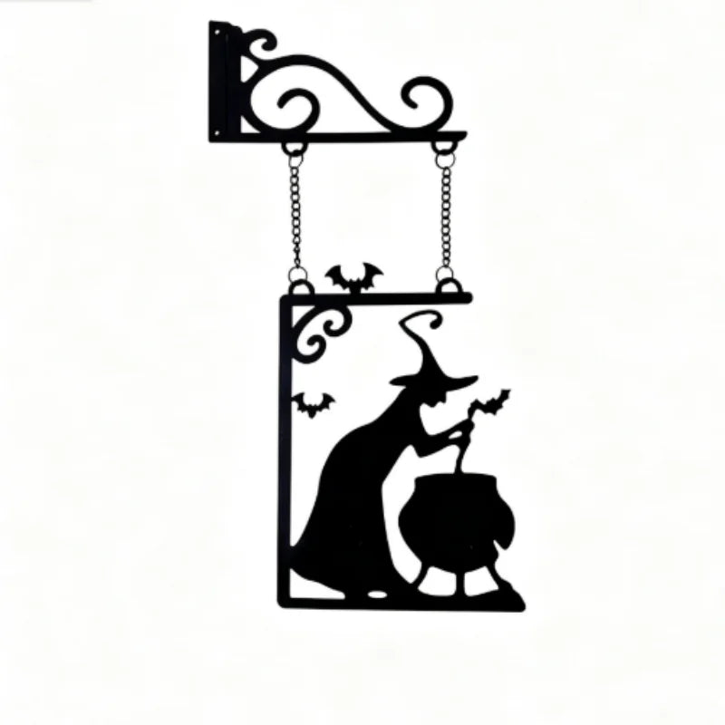 Halloween Witch Furnace Silhouette Metal Pendant for Party Door Decoration