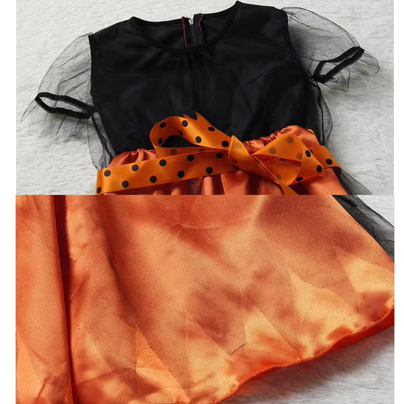 2-15Y Kids Halloween Witch Costume Girls Cosplay Dresses Halloween Pumpkin Clothes Baby Bat Party Cosplay Outfit Gift