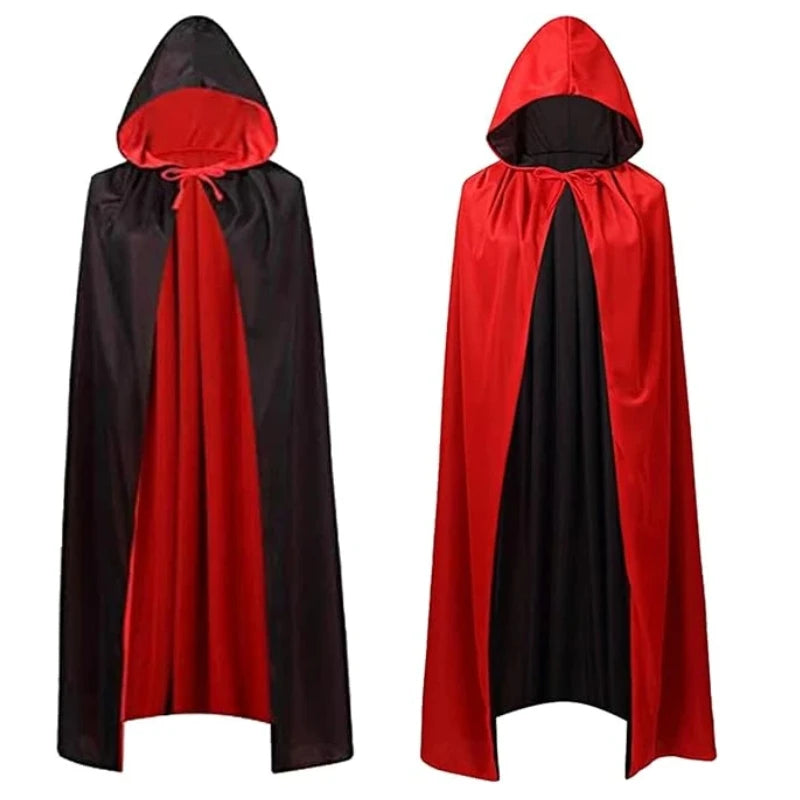 Halloween Vampire Cloak Reversible Stand Collar Cloak Hooded Cape Costume Gothic Robe for Party Cosplay Masquerade Haunted House