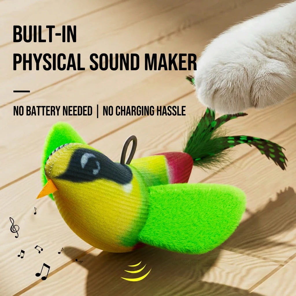 Interactive Bird Cat Toy, Hanging Plush Toy with Sound