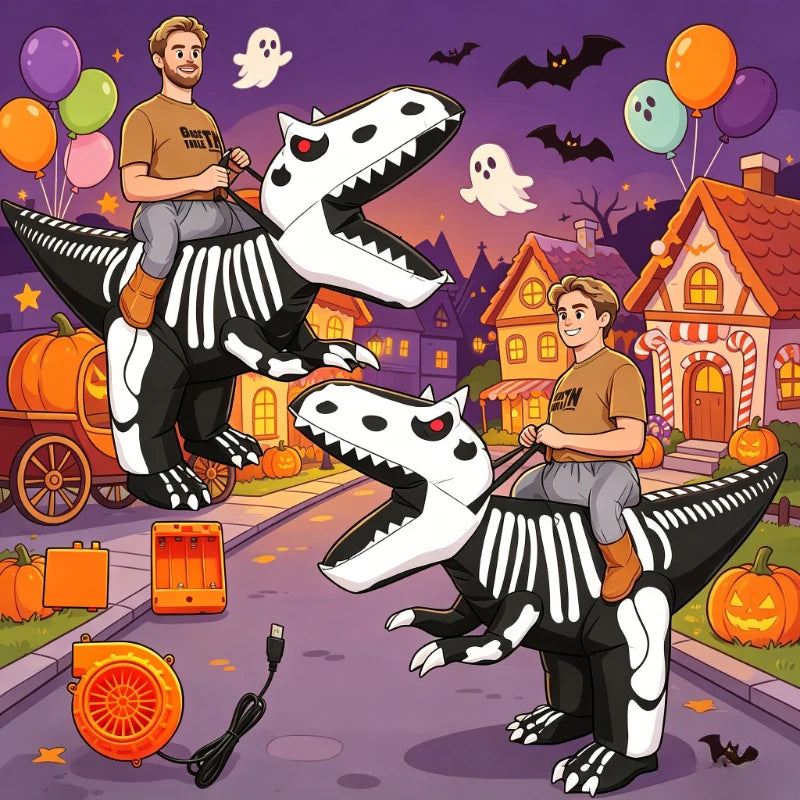 Halloween Inflatable Skull Tyrannosaurus Costume Inflatable Dinosaur Mascot Cosplay Dress Up Suitable for Halloween Party