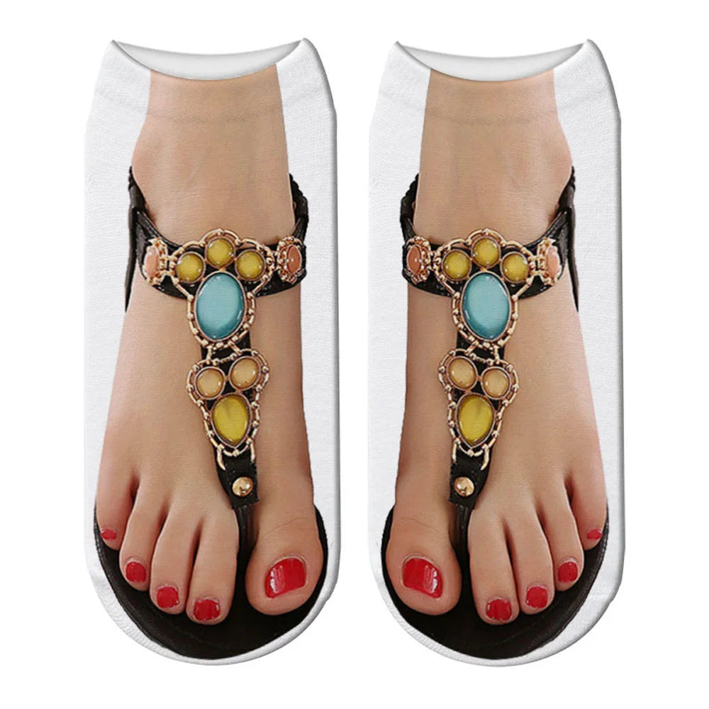 Unisex 3D Printed Skull Canvas Shoes Toe Flip Flops Funny Creative Pure Cotton Ankle Socks Halloween Christmas Gift New