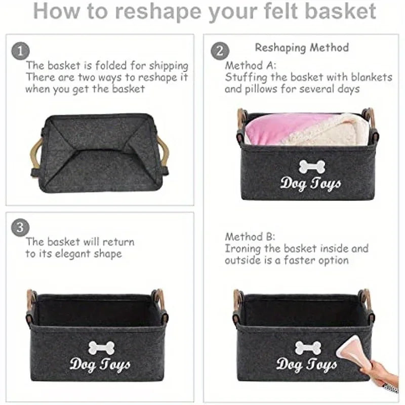 Dog Toy Basket, Felt Pet Toy Storage Box & Organizer