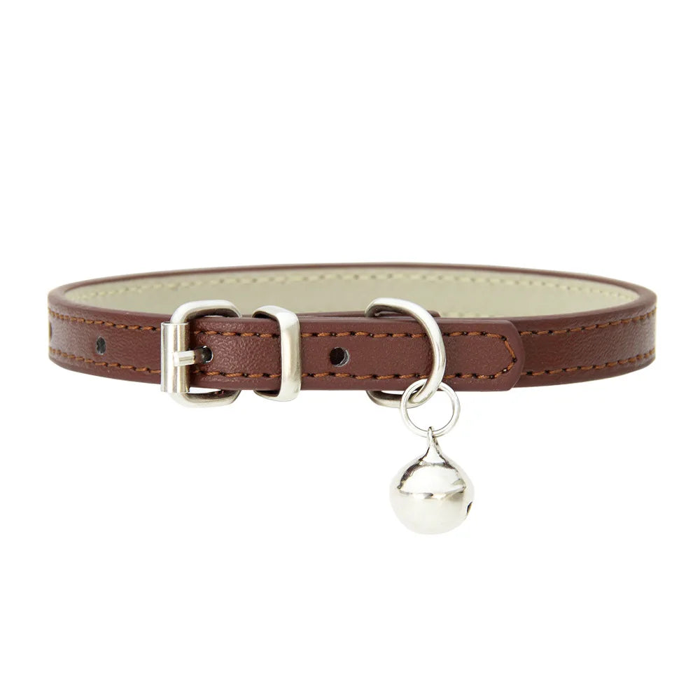 PU Leather Cat Collar Adjustable Soft Padded Pet Collar with Bell