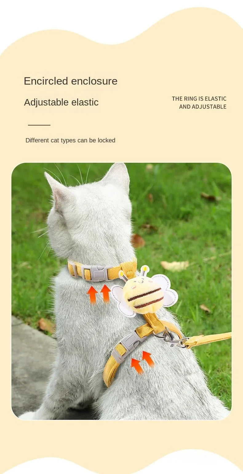 Cat Harness and Leash Set Adjustable Bee Design for Walking