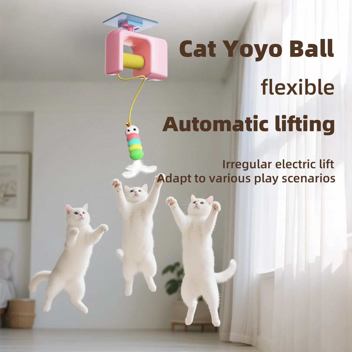 Automatic Interactive Cat Toy with Flying Feather & Elastic Rope