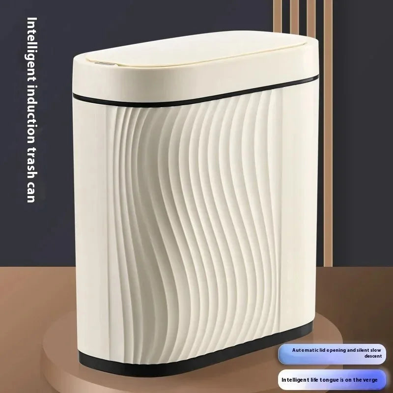 Intelligent Sensing Garbage Can Household Light Luxury Automatic Toilet Toilet Narrow Slit with Cover Electric Garbage Basket