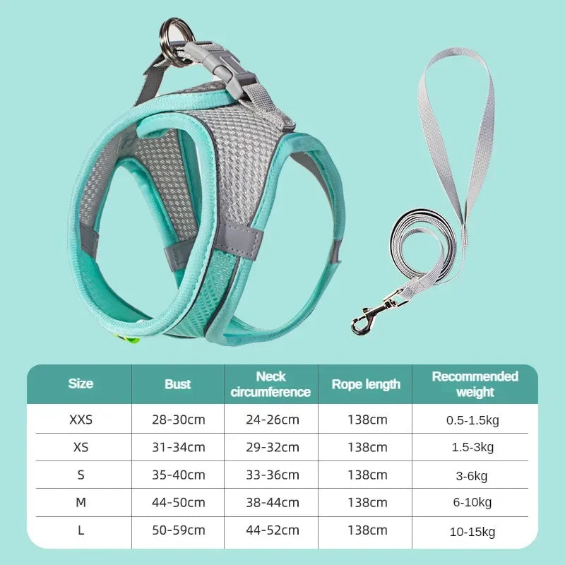 Small Dog Harness – Adjustable Reflective Vest with 1.5m Leash