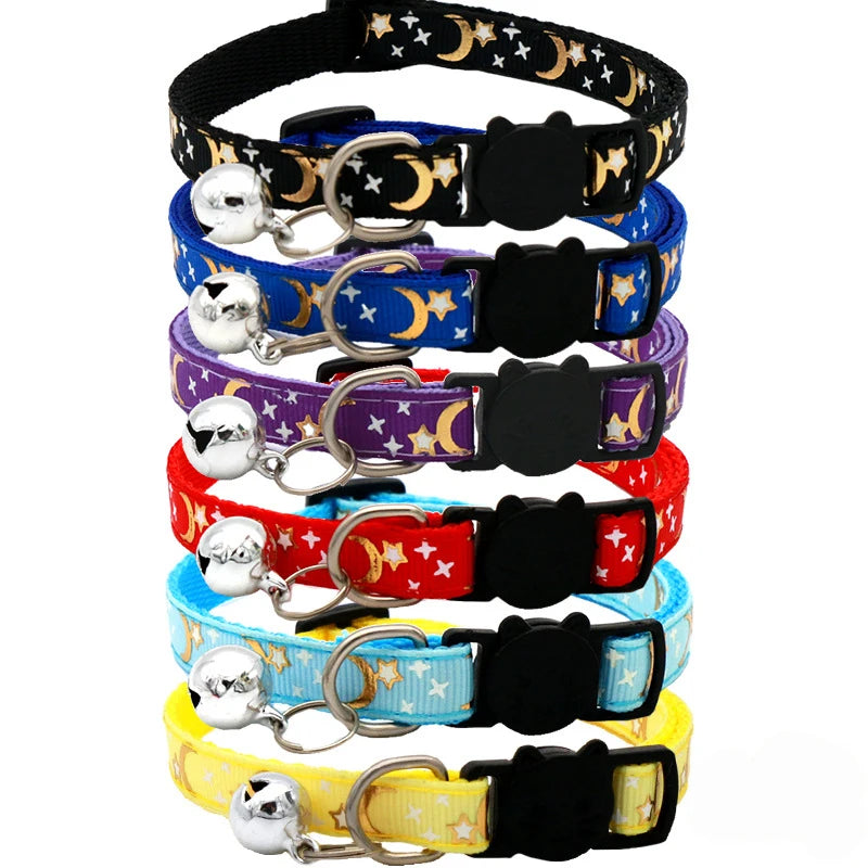 Adjustable Cat Collar with Bell – Star Moon Breakaway Collar