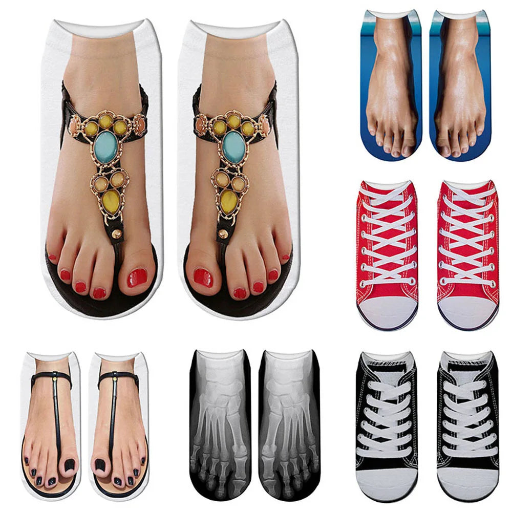 Unisex 3D Printed Skull Canvas Shoes Toe Flip Flops Funny Creative Pure Cotton Ankle Socks Halloween Christmas Gift New