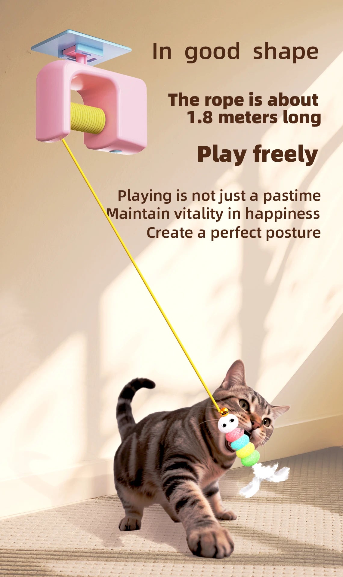 Automatic Interactive Cat Toy with Flying Feather & Elastic Rope