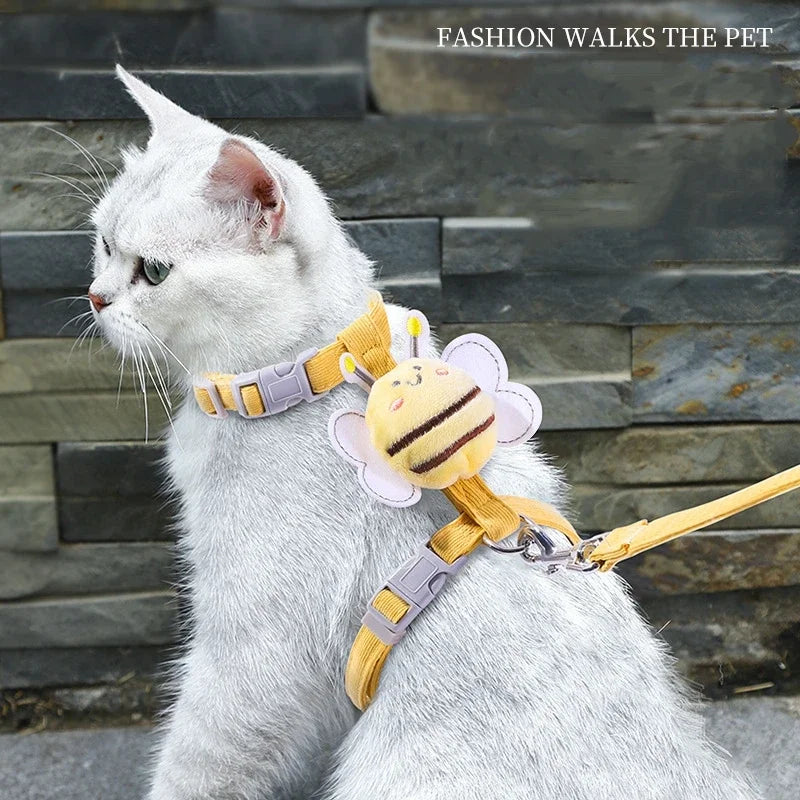 Cat Harness and Leash Set – Adjustable Bee Vest for Walking