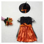 2-15Y Kids Halloween Witch Costume Girls Cosplay Dresses Halloween Pumpkin Clothes Baby Bat Party Cosplay Outfit Gift