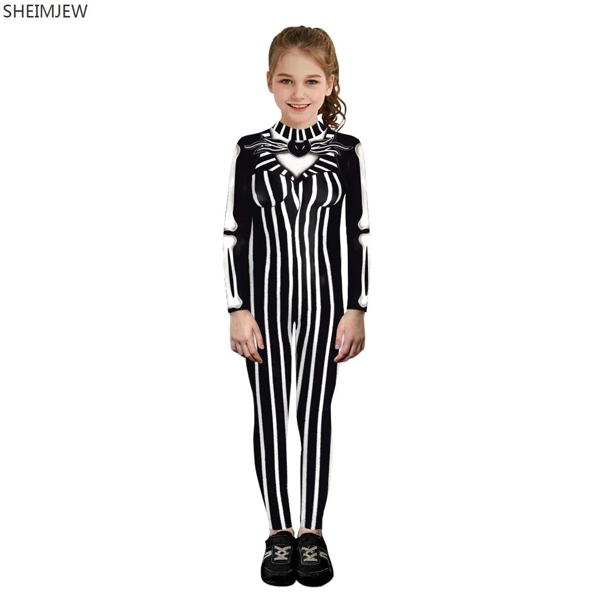 POP1 Children Punk Robot Cosplay Costumes Boys Girls Zentai Suit Muscle Skeleton Print Jumpsuit Halloween Party Kids Bodysuit