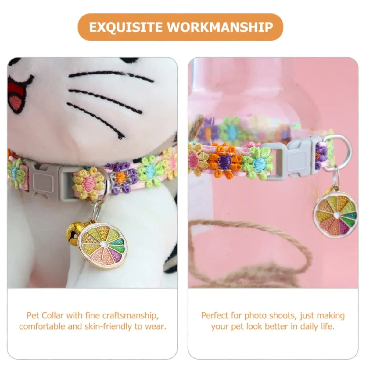 Cat Collar – Cherry Blossom Embroidery with Bell & Breakaway Buckle
