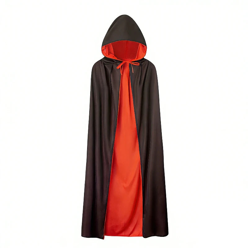 Halloween Vampire Cloak Reversible Stand Collar Cloak Hooded Cape Costume Gothic Robe for Party Cosplay Masquerade Haunted House